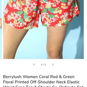 Berrylush Off Shoulder Crop Top& Shorts Cord Set