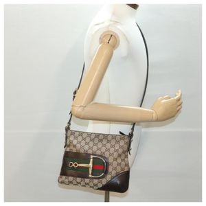 Auth Gucci Horsebit Canvas One Shoulder Bag