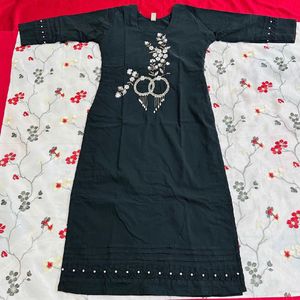 Designer Black Kurti For Women With White Pant