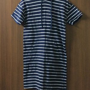 Stripped Hooded Dress With Insert Pockets