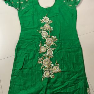 Banarasi silk kurta Green Color