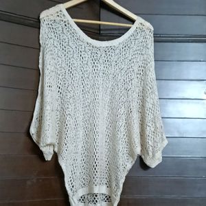 Leshop Women Beige Loose Fisher Style Crochet Top