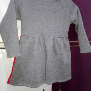 1-2 Yr Grey&Red Colour Woolen Frockset.