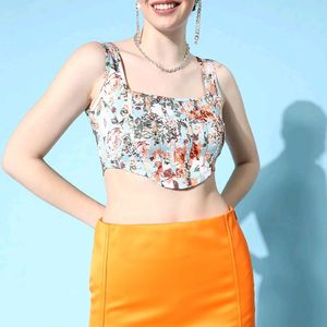 Floral Printed Square Neck Sleeveless Crop Top