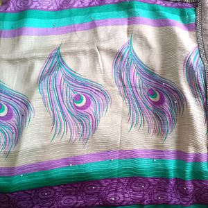 Chiffon Violet And Green Colour Saree