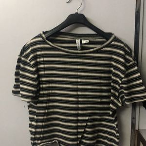 H&M Green And White Striped Crop Top