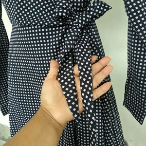 Checkered A Line Tie Knot Dress