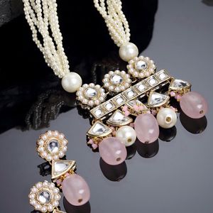 Pink Kundan Long Set