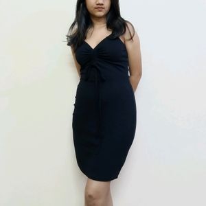 Black Sexy Deep Neck Bodycon Dress Illi London