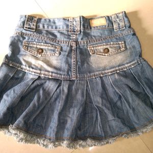 Cute Pleated Denim Skirt