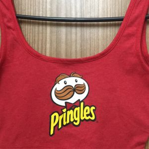 Pringles Print Red Sleeveless Tank Crop For Women