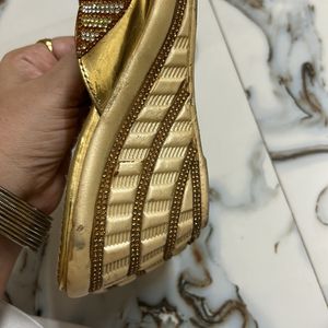 Golden Diamond Slip On Wedges