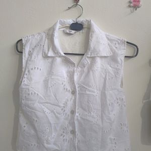 White Polo Collar Top