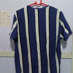 White Blue Strips Tshirt - L Size