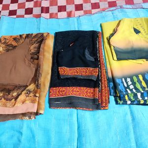 Combo Of Three Sarees With Stitched Blouses