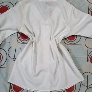 Korean White Top With Bishop Full Sleeves