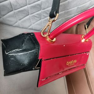 Authentic Bebe Colour-blocked Red & Black Slingbag