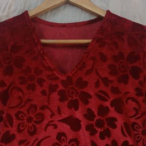 Red Velvet Gown With Full Sleeve