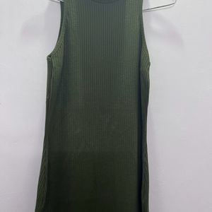 Olive Green Ribbed Bodycon Dress