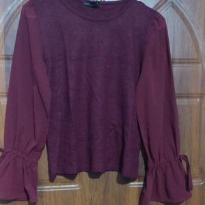 GIRL FULL SLEEVE ROUND NECK MAROON TOP