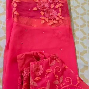 Rose Pink Saree With Stitched Blouse