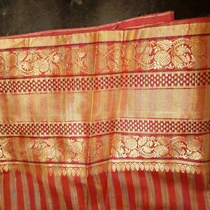 Red Saree With Golden Border