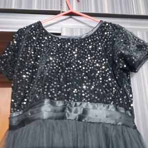 Velvet Black Sequinned Yoke Part And Netted