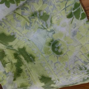 Fabric Green And White Print
