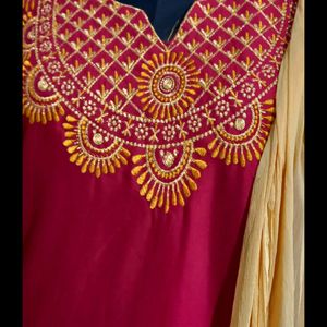 Xxl Size Embroidered Plazo Kurti Set With Dupatta