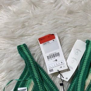 Zara Women's White and Green Crop-top