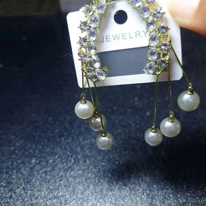 Zirconia Earrings With Dangling Pearls