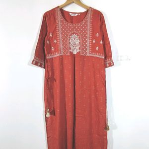 Rust Embroidered Kurta (Women's)