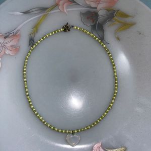 Green Beaded Necklace With Heart