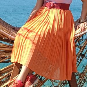 Orange Pleated Skirt