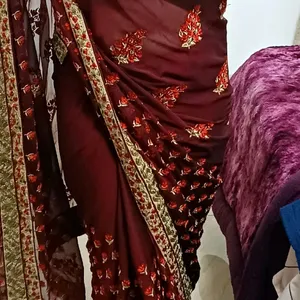 Maroon Wedding Saree With Blouse