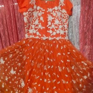 Festive Seasion Offer  Fancy  orange net gown