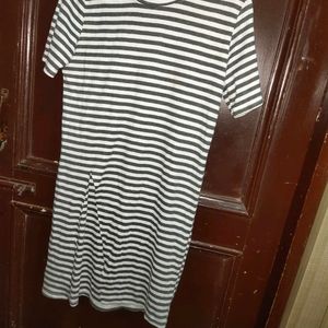 Korean T Shirt Dress White Stripped