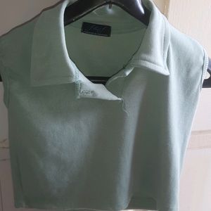 Green  Crop Top With Colar