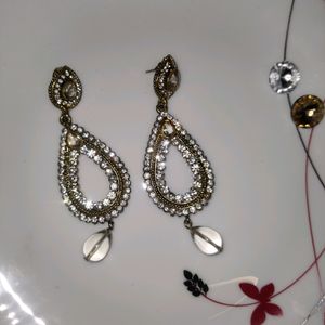 Gold Plated White Diamond Earrings