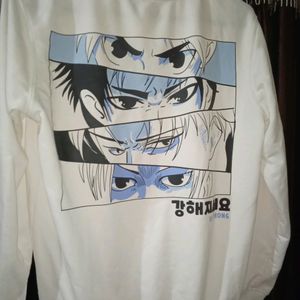 White Full Sleeve Anime Printed Sweatshirt