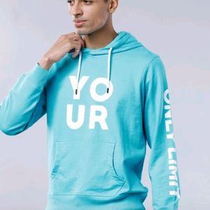 Blue Printed Hooded Sweatshirt