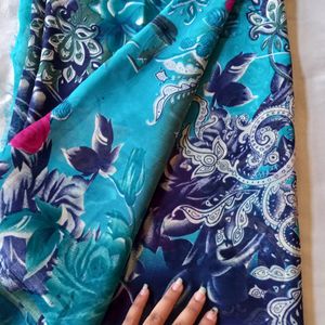 Blue Flower Print Saree