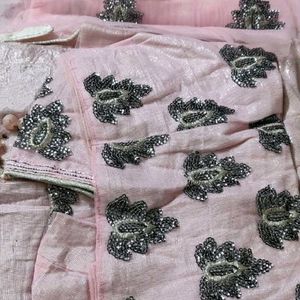 Baby Pink Sarees With Blouse N Petticoat