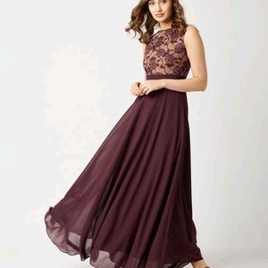 Wine Colour Floral Maxi Fit & Flare Sleeveless