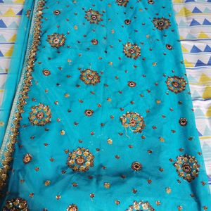 Greenish Blue Colour Net Saree