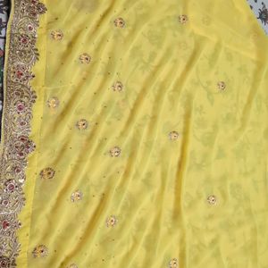 Yellow Work Saree