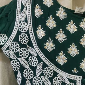 Rayon Cotton Bottle Green Lucknowi Kurti