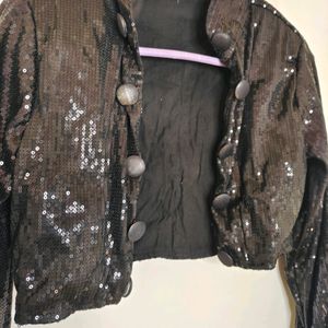 Black Sequin Party Wear Overcoat