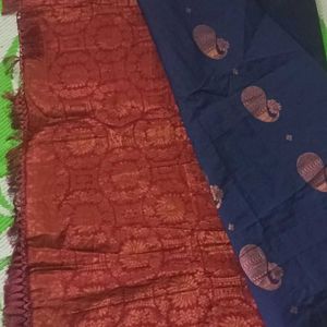 Navie Blue And Maroon Silk Saree