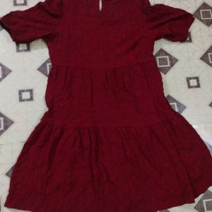 Puffed Sleeve Maroon Dress